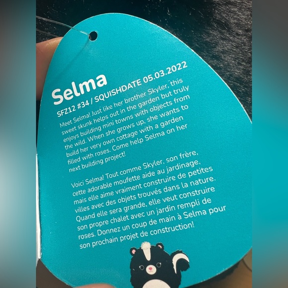 12” Selma the Skunk Fuzzamallow NWT Squishmallows Kellytoy New with tag - Picture 9 of 10